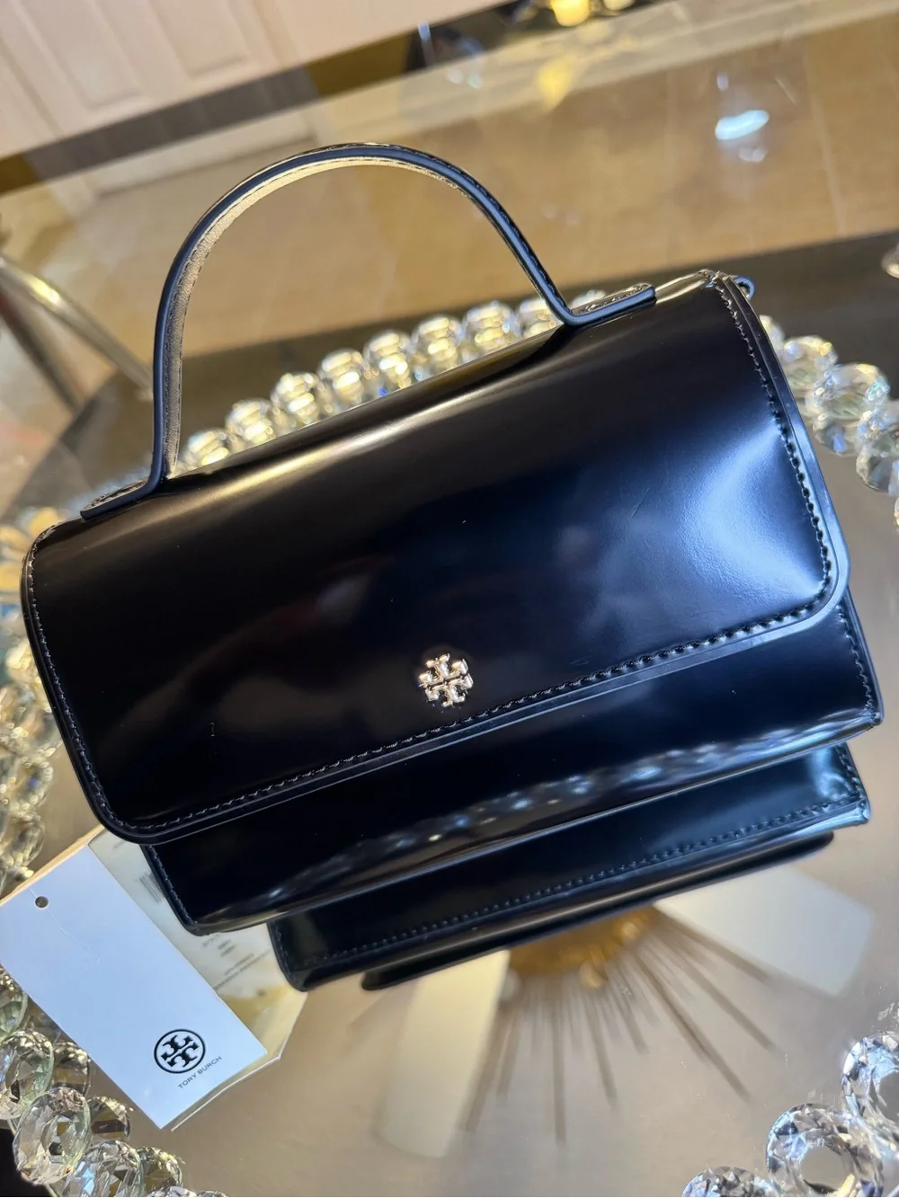 Tory Burch Black Patent Leather Top-Handle Crossbody